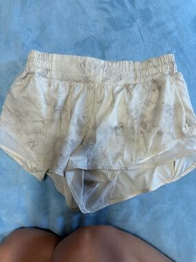 lululemon athletica Marble-Print Cream Athletic Shorts